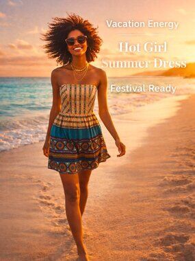 City Triangles Tribal Print Strapless Mini Dress Y2K Boho Festival Vacation